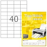 TopStick 8698 Universal Etiketten, 100 Blatt, 52,5 x 29,7 mm, 40 pro A4 Bogen, 4000 Stück, selbstklebend, bedruckbar, matt, blanko Papier Klebeetiketten Aufkleber, weiß