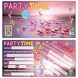 BREITENWERK 12er Set FLAMINGO Einladungskarten - edle Premium Einladungen zum Kinder-Geburtstag oder Party für Mädchen Jungen & Erwachsene