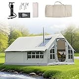 Aufblasbares Zelt Für Camping 2-8 Personen, Großes Outdoor Pop Up Zelt Familienzelt Mit Schornsteinöffnung & Skylight, 4-Saison Luftzelt Aufblasbar Zelt Haus Schneller Aufbau Gampingzelt Grey1