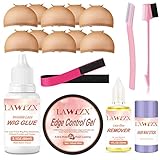 Wig Glue 2.1OZ/60ml, LAWEZX Perückenzubehör Essentials Kit mit starkem Halt Unsichtbar Perückenkleber, Wig Kleber Remover, Haarwachs Stick, Wig Cap, Wig Band, Edge Control Set für Self-use zu Hause