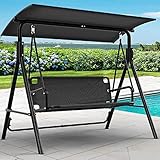 YITAHOME 3 Sitzer Hollywoodschaukel, Metall Outdoor Hollywoodschaukeln mit Liegefunktion, Gartenschaukel mit Verstellbarem Sonnendach für Erwachsene, 270KG Belastbar, 170 x 110 x 153cm, Schwarz