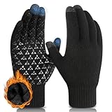 FORVEVO Handschuhe Herren Damen Winter Touchscreen Rutschfester,Thermo Strickhandschuhe mit Warme Fleece Futter für Fahren Sport Outdoor,Schwarz