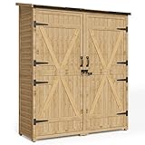 Blishom Gartenschrank Holz,Geräteschrank mit Böden,Outdoor-Schrank,Gerätehaus mit Tür für Terrasse,Garten,140x50x162CM (Natur)