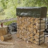 Mojawo Stahl Feuerholzregal Kaminholzregal Brennholzregal Stapelhilfe mit Regenabdeckung Plane Außen L100xB26xH100cm