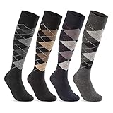 sockenkauf24 4 Paar Herren Kniestrümpfe Karo Muster Baumwolle mit Komfortbund & ohne Naht 22733 WP (Farbmix 43-46)