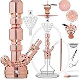 DILAW® Shisha Set TRIPHAN 44cm Edelstahl Wasserpfeife Mini to go Profi Zubehör Komplett-Set bis 3-Anschlüsse mit Bowl, Kaminkopf, Molassefänger, Silikonschlauch, Alu Mundstück, Tonkopf & Kaminaufsatz
