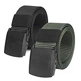 2er Unisex Gürtel Nylon Canvas Belt für Damen und Herren, Stufenlos Verstellbarer Stoffgürtel, Länge 130 cm, Breite ca. 3,8 cm, mit Kunststoff Schnalle MEHRWEG