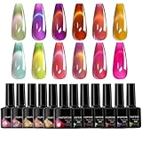 Gel-Nagellack-Set, Katzenaugen-Nagelfarben, 12 Gel-Nagellack-Farben, Leuchtender Magnetischer Katzenaugen-Effekt, Langanhaltend Und Splitterfest, 7,5 Ml X 12 Stück, Für Den Heimgebrauch, Besondere Anl