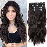 Clip in Extensions Braun Haarverlängerung wie Echthaar Günstig Clips Haarteil Extensions für Damen Lang Wavy Double Weft Brünette Synthetisches Haar für Frauen 4 Teile Set Dunkelbraun(6A#) 50cm 077B