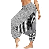 Nuofengkudu Damen Pumphose Aladin Thai Haremshose Hippie Bunt Muster Baggy Leichte Indische Yoga Hosen Hip Hop Sommer Strandhose(W-Schwarz C,Einheitsgröße)