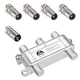 HB-DIGITAL SAT - BK - UKW - Verteiler 4-Fach Splitter (4-Wege) 5-2400 MHz * digital & analog - tauglich * voll geschirmt SAT DVB-S DVB-S2 FM UKW Kabelfernsehen DVB-C inkl. Kabel IEC Adapter
