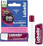 Labello Blackberry Shine Lippenpflegestift, Lippenpflege mit zartrotem Glanz für 24h Feuchtigkeit, pflegender Lippenbalsam mit Sheabutter und Brombeeraroma (4,8 g)