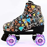 Damen Klassische Retro Rollschuhe,Rollschuhe mit Vier Rollen in Doppelreihe,Classic Roller, Rollschuhe für Kinder,LED Rollschuhe, ideal für Anfänger, komfortable Roller-Skates (40)