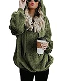 iWoo Fleecepullover Damen Hoodie Teddy-Fleece Pullover Langarmshirt Sweatshirt Mit Kapuze Teddyjacke Damen(Armee Grün,XXL)