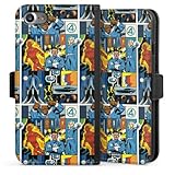 Klapphülle kompatibel mit Apple iPhone 7 Handyhülle aus Kunst Leder schwarz Flip Case Marvel The Fantastic Four Offizielles Lizenzprodukt