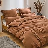 Blumtal Bettwäsche 135x200 Leinen Optik 2teilig mit Kissenbezug 80x80cm - Bettbezug leinenartige Baumwolle, ähnlich wie Leinen Bettwäsche 135x200 cm - Oeko-TEX zert. Stone Washed Bettbezug Kupfer