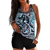 Tankini Damen Bademode Bauchweg Set Zweiteiler Freizeit Tankinis Push Up Top Oberteile Badeanzug Mehrfarbig Elegant Sommer Badeanzüge Beachwear Tankini Set mit Slip (A2-Hellblau,3XL)