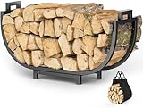 Bomclap U-förmigen Brennholzregal mit Abnehmbarem Kaminholztasche, Kaminholzregal Metall für innen und außen, Kaminholzständer Kaminholzkorb für Lagerfeuer, Camping, Reisen, 60x28x39cm