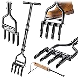 KADAX Rasenlüfter, Aerifiziergabel für Rasen, Aerifizierer mit T-Griff und 4 Hohlspoon, Rasenbelüfter, Rasenspecht für Rasenbelüftung und Rasenpflege