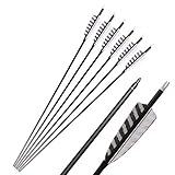 Toparchery 6er 31/32 Zoll Carbon Pfeile für Bogenschießen Bogenpfeile Jagdpfeile mit 4 Zoll Naturfedern Spine400 für Recurvebogen Compoundbogen (Schwarz & Weiß)