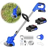 Akku Rasentrimmer mit Akku 21V Freischneider mit 2 Batterien, Akku Motorsense & Rasentrimmer Rasen mit Metall Messer, Akku Freischneider Elektrischer Elektro Trimmer Gartenkantenfräser für Garden
