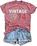 Geburtstag T-Shirts für Damen zum 50 Geburtstag Vintage 1974 Shirt mit Grafik Lässige Geburtstagsgeschenke Blusentops...