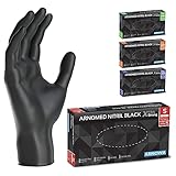 ARNOMED Einweghandschuhe Schwarz Extra Stark, Einmalhandschuhe S, 50% dickere Nitrilhandschuhe, 100 Stk./Box, Handschuhe Einweg puderfrei, latexfreie Gummihandschuhe, Einweghandschuhe in S, M, L & XL