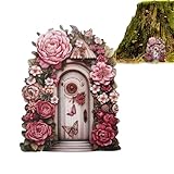 Qukoielly Feentüren aus Holz, Miniatur-Feengartentür, kreative Feentüren, kleine Landschaft für den Außenbereich, realistische Ornamente, Feengarten-Zubehör, für Bäume im Freien, Hof, Gärten