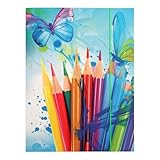 Idena - Sammelmappe A3 mit Schmetterling-Motiv, Dokumentenmappe aus robuster Pappe, Postmappe mit Innenklappen und Gummizugverschluss