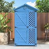 Merax Outdoor Werkzeughaus Holz Gartenmöbel Aufbewahrungsschuppen, für Garten, Terrasse, Wetterfest, Verblasungsfrei, 3 Regale, Tannenholz, 90x56,5x175,3 cm -Blau