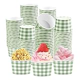 Einwegbecher mit Gingham-Muster, Salbeigrün, 340 ml, Salbeigrün, Papier, Dessert-, Snack-Schalen, grüne Gingham-Lebensmittel, Joghurtbecher, Behälter für heiße oder kalte Speisen, Suppen, Süßigkeiten
