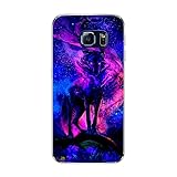 KARTXITAI Hülle Kompatibel mit Samsung Galaxy S6 Edge, Stoßfeste Schutzhülle mit Weiche Silikon Bumper Case Handyhülle Anti-Kratzt Transparent Rückseite - Wolf