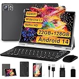 2025 Neueste Tablet 10 Zoll Android 14 mit 22GB RAM+128GB ROM 1TB TF, Octa-Core,Widevine L1,5G+2.4G WiFi, Bluetooth 5.0, 8000mAh, 8+5MP,1280*800, Gesichtserkennung,Type C, Tablet mit Tastatur -Schwarz