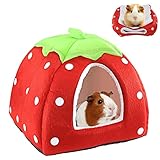 Kuschelsack Meerschweinchen Höhle Waschbar Kaninchen Kuschelhöhle Kuschelig Winter Gemütliches Kleintierbetten für Zwergkaninchen (Erdbeeren)