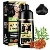 Haarfärbeshampoo 3in 1, Herbal Ingredients, Natürliches Sofort Haarfarben Shampoo, Haarfarbe Shampoo Gegen Graue Haare Abdecken, Sofortiges Haarfärbeshampoo 500ml (Black)