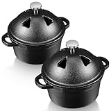 FoldTier 2 Stück Knoblauchbräter aus Gusseisen, Dutch Oven vorbehandelter Gusseisentopf, 237 ml, Mini-Kokotte mit Deckel und Griff, kleine schwarze Kartoffel-Knoblauchbacker für Ofen, Grill, Küche,