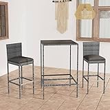 ZEYUAN 3-TLG. Gartenbar-Set mit Kissen, Bistro-Set, Gartenset Tisch Und Stühle, Balkontisch, Balkon Möbel Für Kleinen Balkon, Terrassenmöbel, Bistrotisch, Gartentisch, Poly Rattan Grau