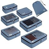 ECOHUB Koffer Organizer Packing Cubes 7-Teiliges Set Packwürfel Pet-Recycelte Packtaschen für Kofferorganizer für Rucksack schuhbeutel Kleidertaschen (Blau)