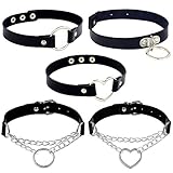 Huture 5 Stück PU Leder Halskette Damen Halskette Set Punk Rock Choker Herz Leder Kragen Kropfband Kette Spike Leder Kragen Einstellbar Halsband Schwarz Choker Gotik Collar Halsreifen für Frauen