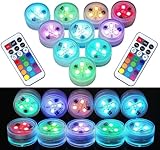 Mini Unterwasser Licht RGB Multi Mehrfarbige LED Teichbeleuchtung 10pcs Wasserdichte Teelichter mit Fernbedienung Multicolor Halloween Dekoration für Garten Aquarium Vase Badewanne Hochzeit Spa