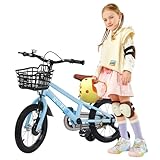 16 Zoll Kinderfahrrad für Mädchen von 5 bis 8 Jahren, Kinderfahrrad mit Stützrädern, Körben, Doppelstange, 40,6 cm, Blau