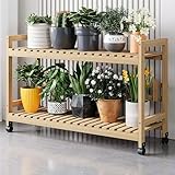 Pflanzenständer aus Holz mit 2 Etagen, mobiler Blumentopf, gestuftes Pflanzenregal für Balkon, Wohnzimmer und Fenster, Garten (Natur, 89,9 x 35,1 cm)