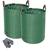 Norjews 2X 300L Gartensack Laubsack Gartenabfallsack, stabil - Gartensäcke für Gartenabfälle, Grünschnittsäcke faltbar, wasserdicht, robust aus Polypropylen-Gewebe 150gsm (inkl. Gartenhandschuhe)