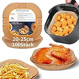 HONYAO Backpapier für Heißluftfritteuse XXL 5-7,3 L, 100 Stück 20-25cm Air fryer Backpapier Antihaft Einwegschalen Luftfritteuse Pergamentpapier Liner Kompatibel mit COSORI,Philips,Cecotec Airfryer