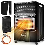 TRESKO 4200 Watt Gasheizung inkl. Gasdruckregler Gasschlauch + Abdeckung | Gasheizer Gasofen Gasheizofen mit 3 Stufen | Infrarot Gasheizgerät (Schwarz)