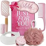 Lily England Self Care Geschenkset für Frauen - 7-teiliges Spa Beauty Geschenke in Rosa - Relaxing Kit mit Haarbürste, Kamm, Schlafmaske, Duschschwämme & Stirnband - Geschenk für Mama, Schwester