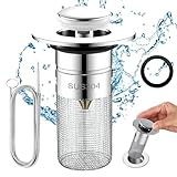 Stöpsel für Waschbecken, Universal Waschbeckenstöpsel Pop Up, Keine Demontage Erforderlich, Waschbeckenstöpsel mit Haarsieb und Einer Federbürste aus Rostfreiem Stahl