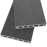 WPC Terrassendielen 22 x 140 mm - Terrassenboden Dielen Komplettset Terrassen-Bausatz mit Unterkonstruktion & Terrassen-Schrauben & Clips - Dielenlänge: 4m, Farbe: Dunkelgrau | Fläche: 15m²