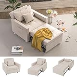 YODOLLA 192cm Schlafsofa, 3-in-1 Schlaferstuhl Ausziehbar Schlafsessel Betten, Schlafsofa mit Seitentasche und Regulierbarer Rückenlehne für Erwachsene Leinenstoff Sofa Bed Chair, Beige