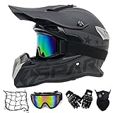 Motorrad Crosshelm mit Brille (4 Stück/ Schwarz / Großer Visieröffnung) Motocross Helm Fullface MTB Helm Cross Helm Motorradhelm für Fahrrad Downhill Enduro Bike BMX Off Road ATV,L